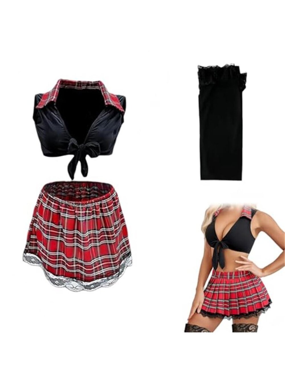 2 Piece Mini Dress Costume with Knee High Socks, M Size, Black and